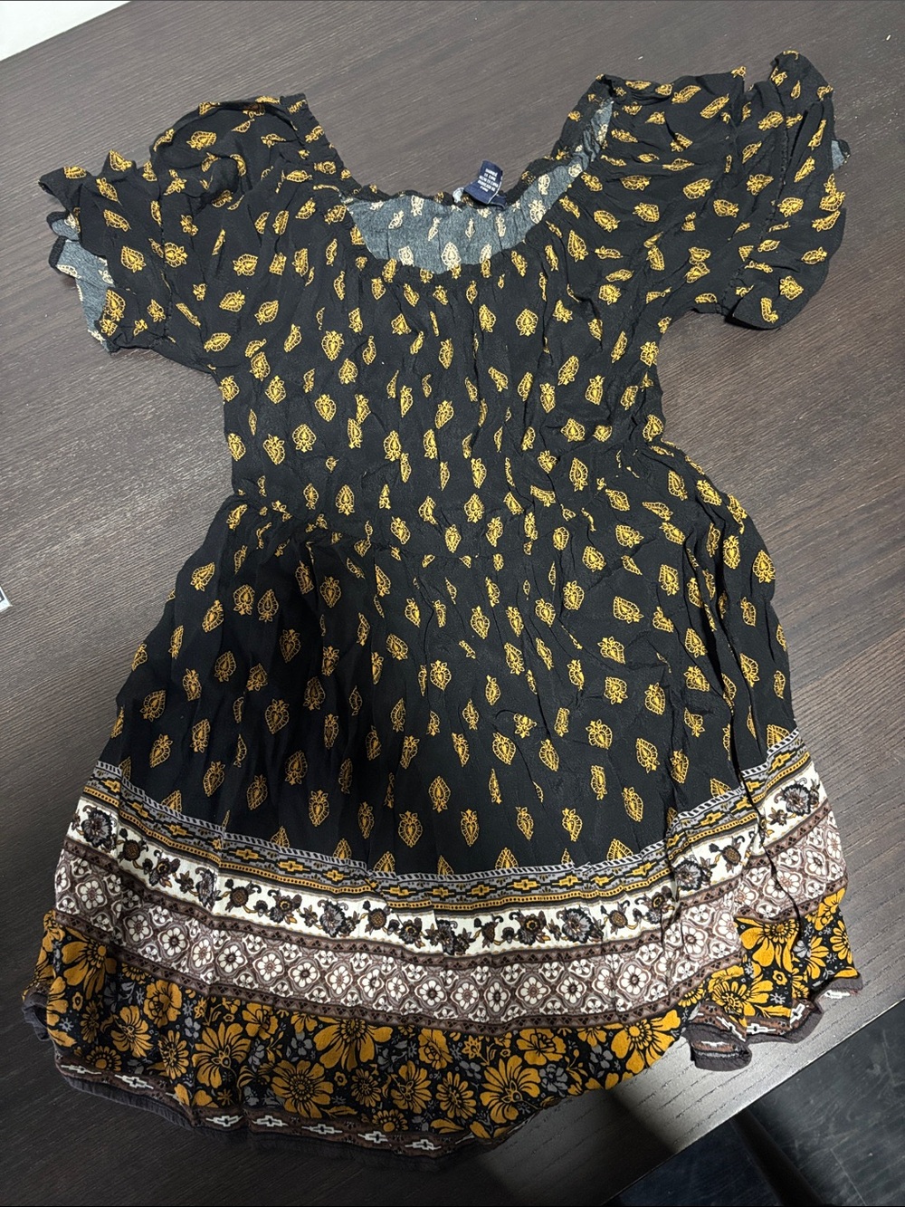 Forever 21 Black & Mustard Floral Smocked Mini Dress